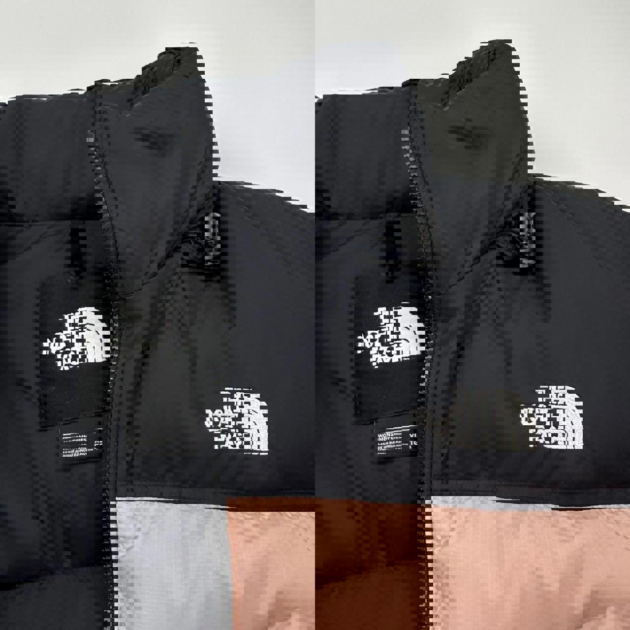 The North Face TNF 1996 Nuptse Puffer Jacket in light pink and black.
