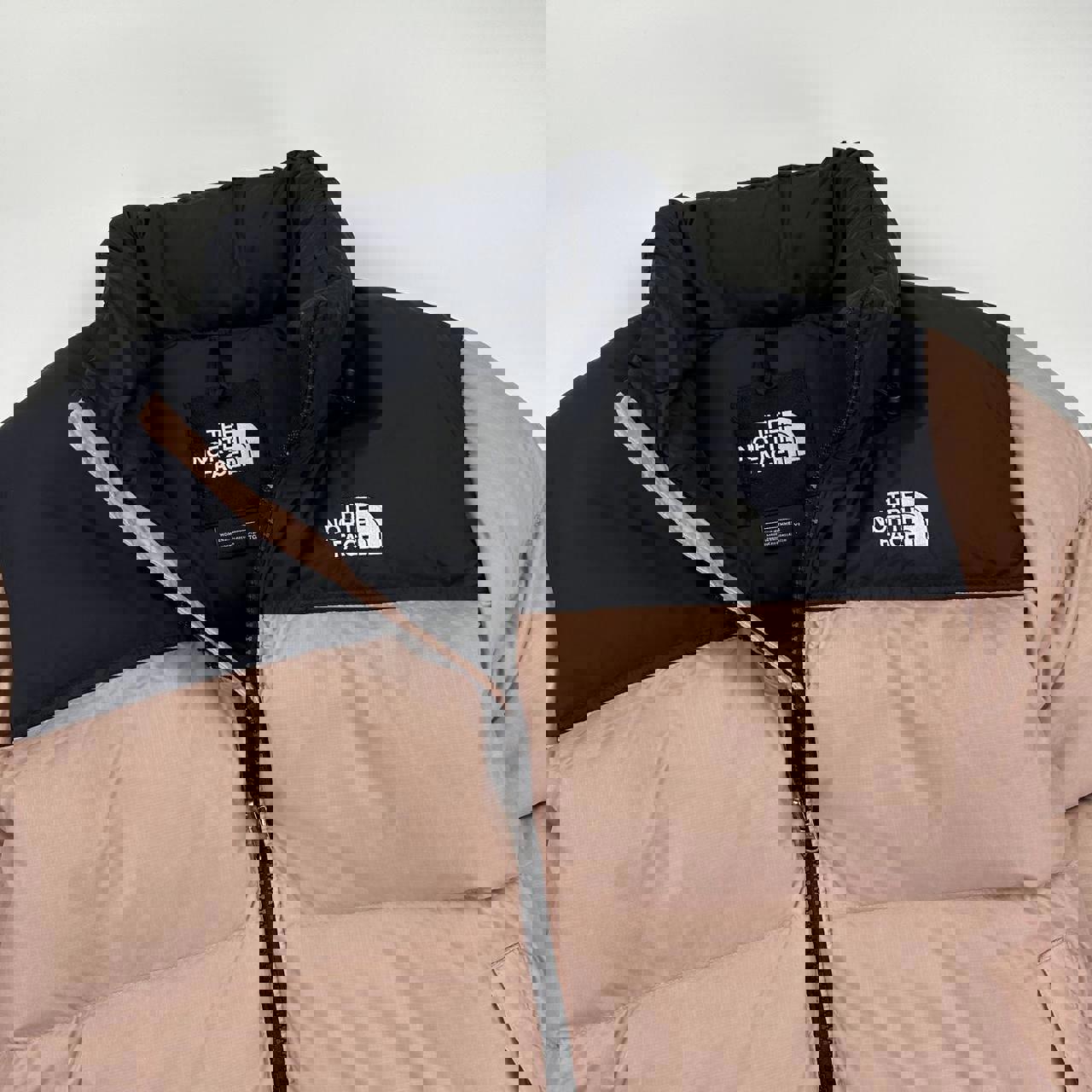 The North Face TNF 1996 Nuptse Puffer Jacket in light pink and black.